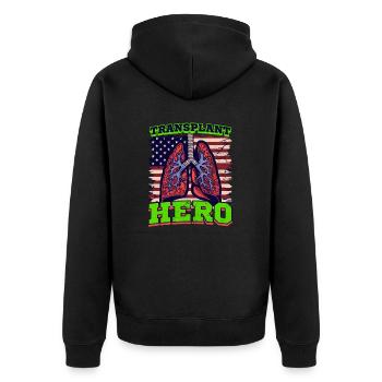Lungentransplantation Transplantation Hero - Unisex Premium Bio Zip Hoodie - Schwarz - Hinten - Nico (187cm)