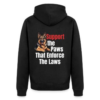 Support the paws that the laws - Unisex Premium Organic Zip Hoodie - black - Back - Nico (187cm)