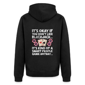 Blackjack Blackjack Card Game Casino Gift - Unisex Premium Organic Zip Hoodie - black - Back - Nico (187cm)