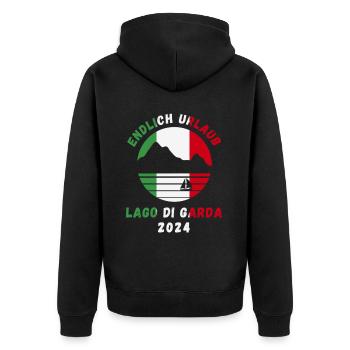 Gardasee Urlaub 2024 Lago Di Garda Italien Idee - Unisex Premium Bio Zip Hoodie - Schwarz - Hinten - Nico (187cm)