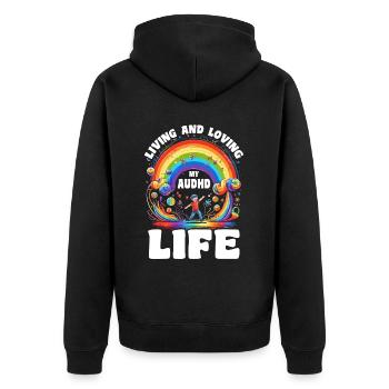 AuDHD Autisme TDAH Spectre autistique Neurodiversité - Veste à capuche bio Premium Unisexe - noir - Dos - Nico (187cm)