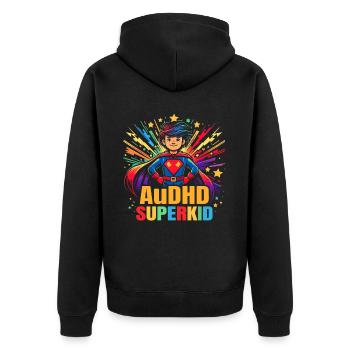 AuDHD Autism ADHD Autistic Spectrum Neurodiversity - Unisex Premium Organic Zip Hoodie - black - Back - Nico (187cm)