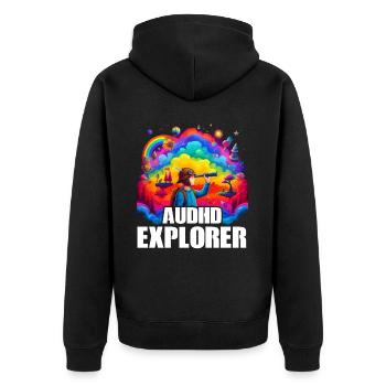 AuDHD Autism ADHD Autistic Spectrum Neurodiversity - Unisex Premium Organic Zip Hoodie - black - Back - Nico (187cm)