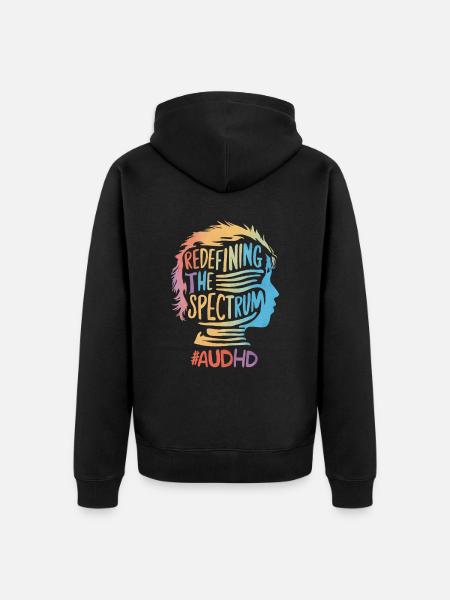 AuDHD Autismi ADHD Autistisen spektrin neurodiversiteetti - Premium unisex luomu-huppari vetoketjulla - musta