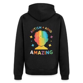 AuDHD Autism ADHD Autistic Spectrum Neurodiversity - Unisex Premium Organic Zip Hoodie - black - Back - Nico (187cm)