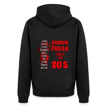 Gruselige Horror Freak T-Shirts und Kleidung, Horror Fan - Unisex Premium Bio Zip Hoodie - Schwarz - Hinten - Nico (187cm)