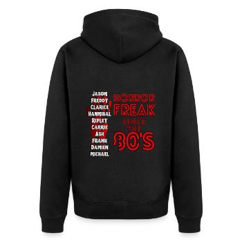 Retro Horror Freak Seit den 80er Jahren sind Horrorfans - Unisex Premium Bio Zip Hoodie - Schwarz - Hinten - Nico (187cm)