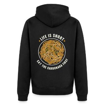 Carbonara-Nudeln Nudelnudeln Italienisches Essen - Unisex Premium Bio Zip Hoodie - Schwarz - Hinten - Nico (187cm)