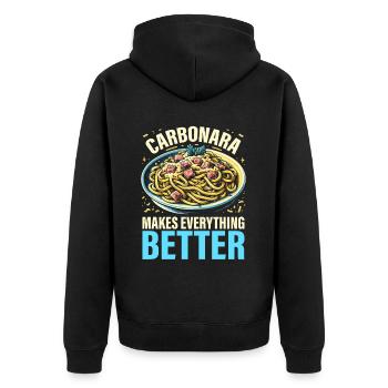 Carbonara-Nudeln Nudelnudeln Italienisches Essen - Unisex Premium Bio Zip Hoodie - Schwarz - Hinten - Nico (187cm)
