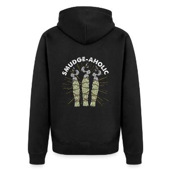 Smudge Sage Feather Spirituelle Smudging - Unisex Premium Bio Zip Hoodie - Schwarz - Hinten - Nico (187cm)