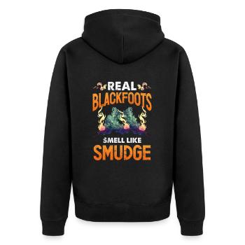 Smudge Sage Feather Spirituelle Smudging - Unisex Premium Bio Zip Hoodie - Schwarz - Hinten - Nico (187cm)