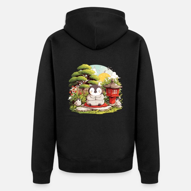 Pingouin Zen Pingouin japonais mignon - Veste à capuche bio Premium Unisexe - noir