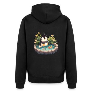 Pinguin Koi Fisch Japanischer Pinguin Niedlich - Unisex Premium Bio Zip Hoodie - Schwarz - Hinten - Nico (187cm)