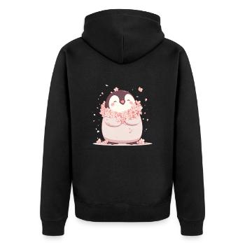 Penguin Cherry Blossoms Japanese Penguin Cute - Unisex Premium Organic Zip Hoodie - black - Back - Nico (187cm)