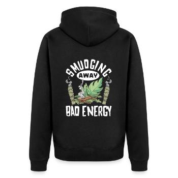 Smudge Sage Feather Spirituelle Smudging - Unisex Premium Bio Zip Hoodie - Schwarz - Hinten - Nico (187cm)