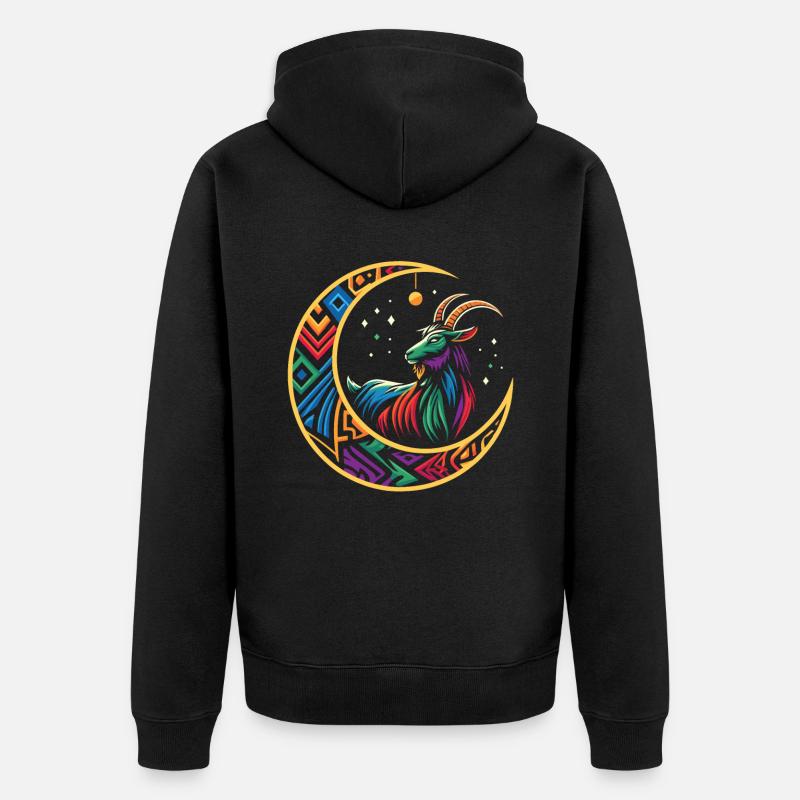 Ziege Stammes Moon - Unisex Premium Bio Zip Hoodie - Schwarz