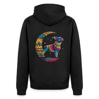 French Bulldog Stammes Moon - Unisex Premium Bio Zip Hoodie - Schwarz - Hinten - Nico (187cm)
