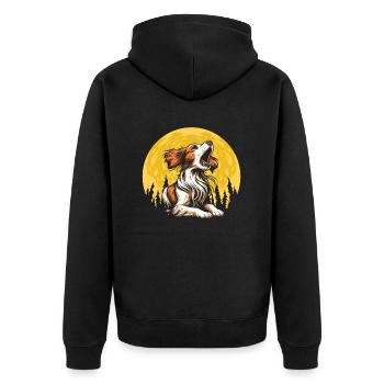 Brittany Spaniel Moon Howling - Unisex Premium Bio Zip Hoodie - Schwarz - Hinten - Nico (187cm)