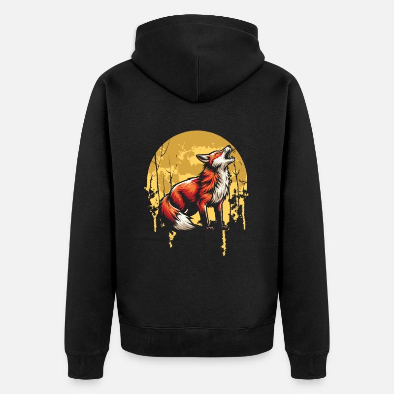 Fuchs Moon Howling - Unisex Premium Bio Zip Hoodie - Schwarz