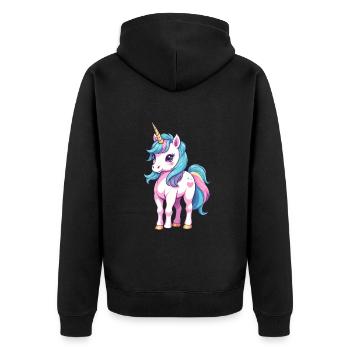 Einzigartiges Einhorn Design Pastell Farben - Unisex Premium Bio Zip Hoodie - Schwarz - Hinten - Nico (187cm)