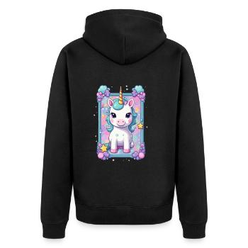 Unique Unicorn Motif Pastel Colors - Unisex Premium Organic Zip Hoodie - black - Back - Nico (187cm)