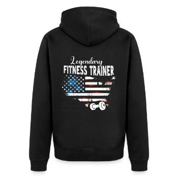 Fitnesstrainer US - Unisex Premium Bio Zip Hoodie - Schwarz - Hinten - Nico (187cm)
