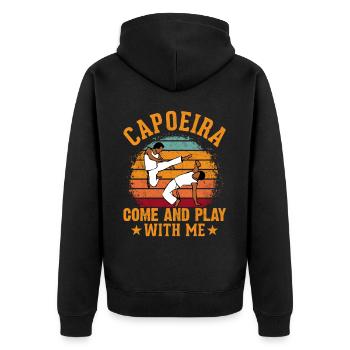 Capoeira, komm und spiele mit mir - Unisex Premium Bio Zip Hoodie - Schwarz - Hinten - Nico (187cm)