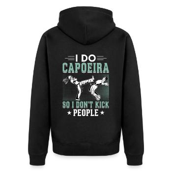 Ich mache Capoeira, damit ich die Leute nicht trete - Unisex Premium Bio Zip Hoodie - Schwarz - Hinten - Nico (187cm)