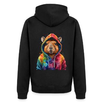 Capybara Hoodie Capy Colorful Animal Design Print - Unisex Premium Organic Zip Hoodie - black - Back - Nico (187cm)