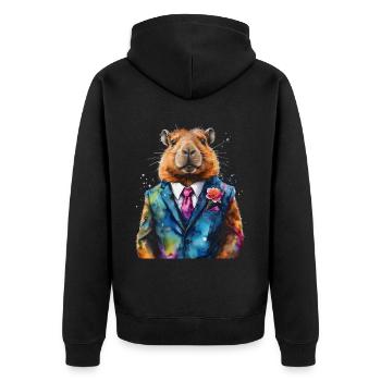 Capybara Anzug Capy Bunt Tier Design Print - Unisex Premium Bio Zip Hoodie - Schwarz - Hinten - Nico (187cm)