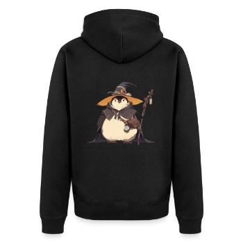 Pinguin Hexe Halloween Pinguin Niedlich - Unisex Premium Bio Zip Hoodie - Schwarz - Hinten - Nico (187cm)