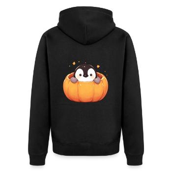 Penguin Pumpkin Halloween Penguin Cute - Unisex Premium Organic Zip Hoodie - black - Back - Nico (187cm)