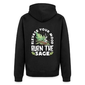 Smudge Sage Feather Spirituelle Smudging - Unisex Premium Bio Zip Hoodie - Schwarz - Hinten - Nico (187cm)