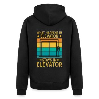 Elevator Mechanic What Happens In Elevator Stays - Unisex Premium Bio Zip Hoodie - Schwarz - Hinten - Nico (187cm)