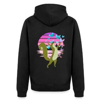 Eichhorn Eichhörnchen Schmetterlinge Frühling - Unisex Premium Bio Zip Hoodie - Schwarz - Hinten - Nico (187cm)