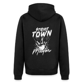 Bowling Strike Town Major - Unisex Premium Bio Zip Hoodie - Schwarz - Hinten - Nico (187cm)