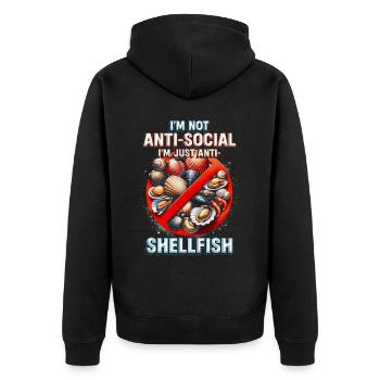 Meeresfrüchteallergie I'm Just Anti Shellfish - Unisex Premium Bio Zip Hoodie - Schwarz - Hinten - Nico (187cm)