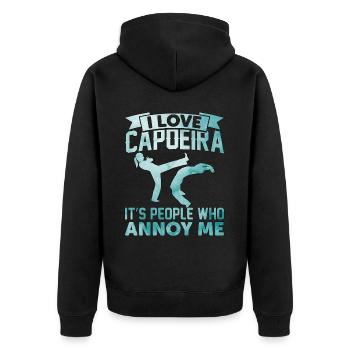 Ich liebe Capoeira, es sind die Leute, die mich nerven - Unisex Premium Bio Zip Hoodie - Schwarz - Hinten - Nico (187cm)