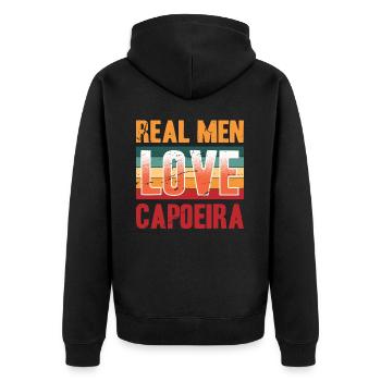 Echte Männer lieben Capoeira - Unisex Premium Bio Zip Hoodie - Schwarz - Hinten - Nico (187cm)