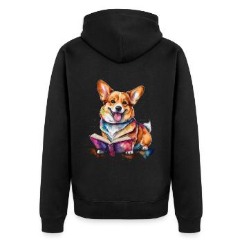 Corgi Lecture Livre Chien Drôle Animal Design Imprimer - Veste à capuche bio Premium Unisexe - noir - Dos - Nico (187cm)