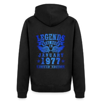 Legends were born in January 1977 Birthday - Unisex Premium Organic Zip Hoodie - black - Back - Nico (187cm)