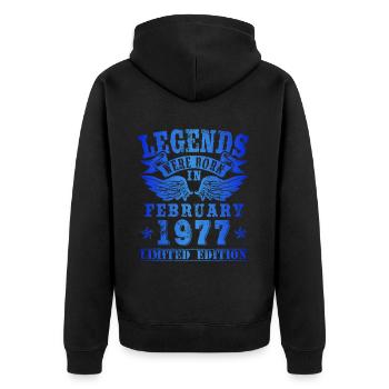 Legends were born in February 1977 Birthday - Unisex Premium Organic Zip Hoodie - black - Back - Nico (187cm)