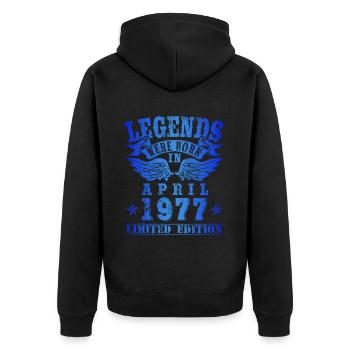 Legends were born in April 1977 Birthday - Unisex Premium Organic Zip Hoodie - black - Back - Nico (187cm)