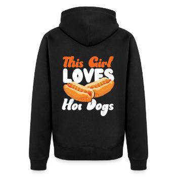 Hot Dog Adult Girl This Girl Loves - Unisex Premium Bio Zip Hoodie - Schwarz - Hinten - Nico (187cm)