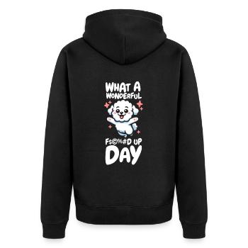 Bichon Frize Funny Fucked Up Day - Unisex Premium Organic Zip Hoodie - black - Back - Nico (187cm)