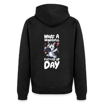 Zebra Funny Fucked Up Day - Unisex Premium Organic Zip Hoodie - black - Back - Nico (187cm)