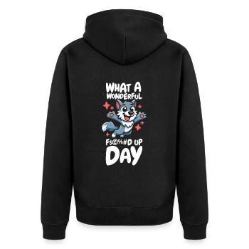Wolf Funny Fucked Up Day - Unisex Premium Organic Zip Hoodie - black - Back - Nico (187cm)