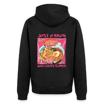 Just A Bruh Who Loves Ramen Cat Instant Noodles - Unisex Premium Organic Zip Hoodie - black - Back - Nico (187cm)