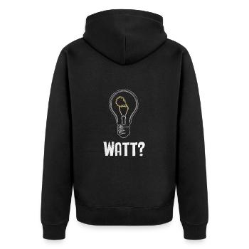 Elektriker: WATT? Humor und Handwerk vereint - Unisex Premium Bio Zip Hoodie - Schwarz - Hinten - Nico (187cm)