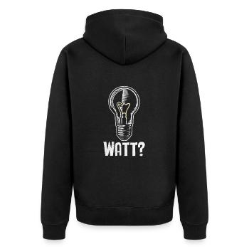 Elektriker: WATT? Humor und Handwerk vereint - Unisex Premium Bio Zip Hoodie - Schwarz - Hinten - Nico (187cm)